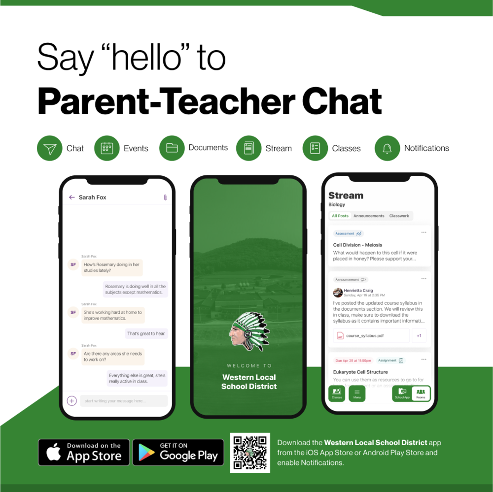 image of open app with the text Say hello to parent teacher chat