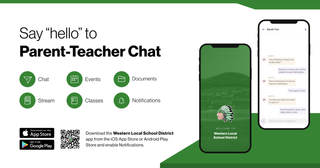 green app open on cell screen with text say hello to parent teacher chat