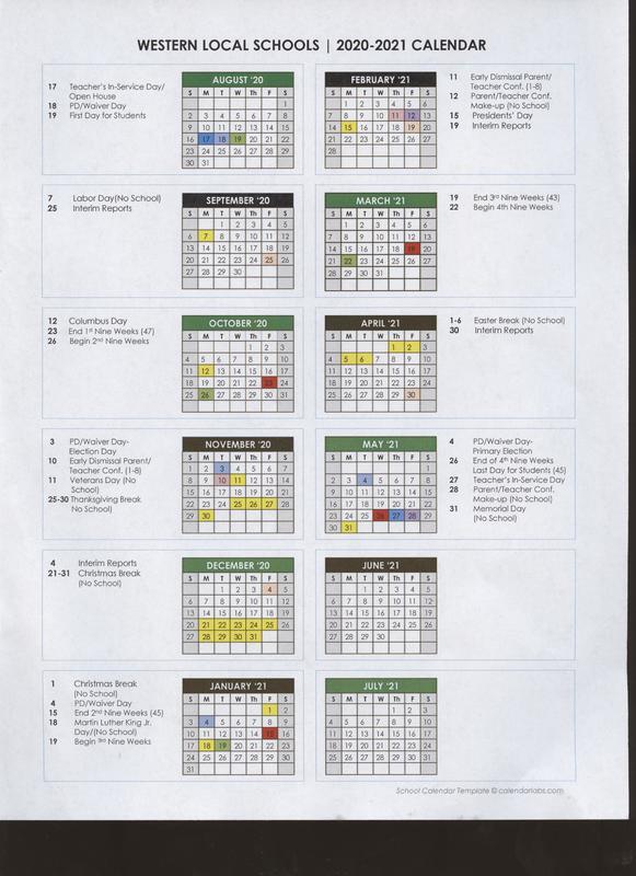202021 School Calendar Western Local School District