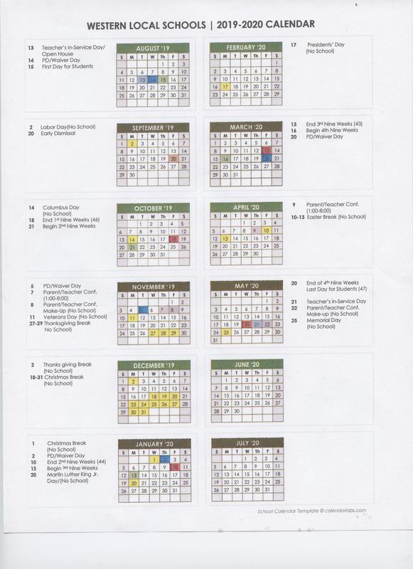 201920 School Calendar Western Local School District